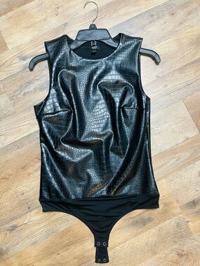 Express Black Faux Croc Sleeveless Bodysuit